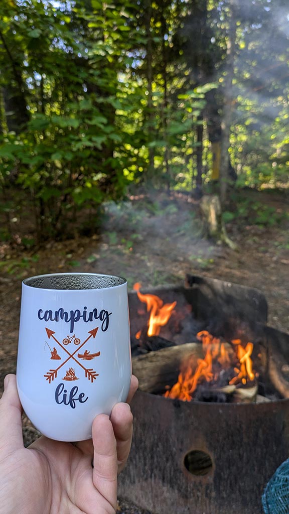 Custom wine tumbler with camping theme